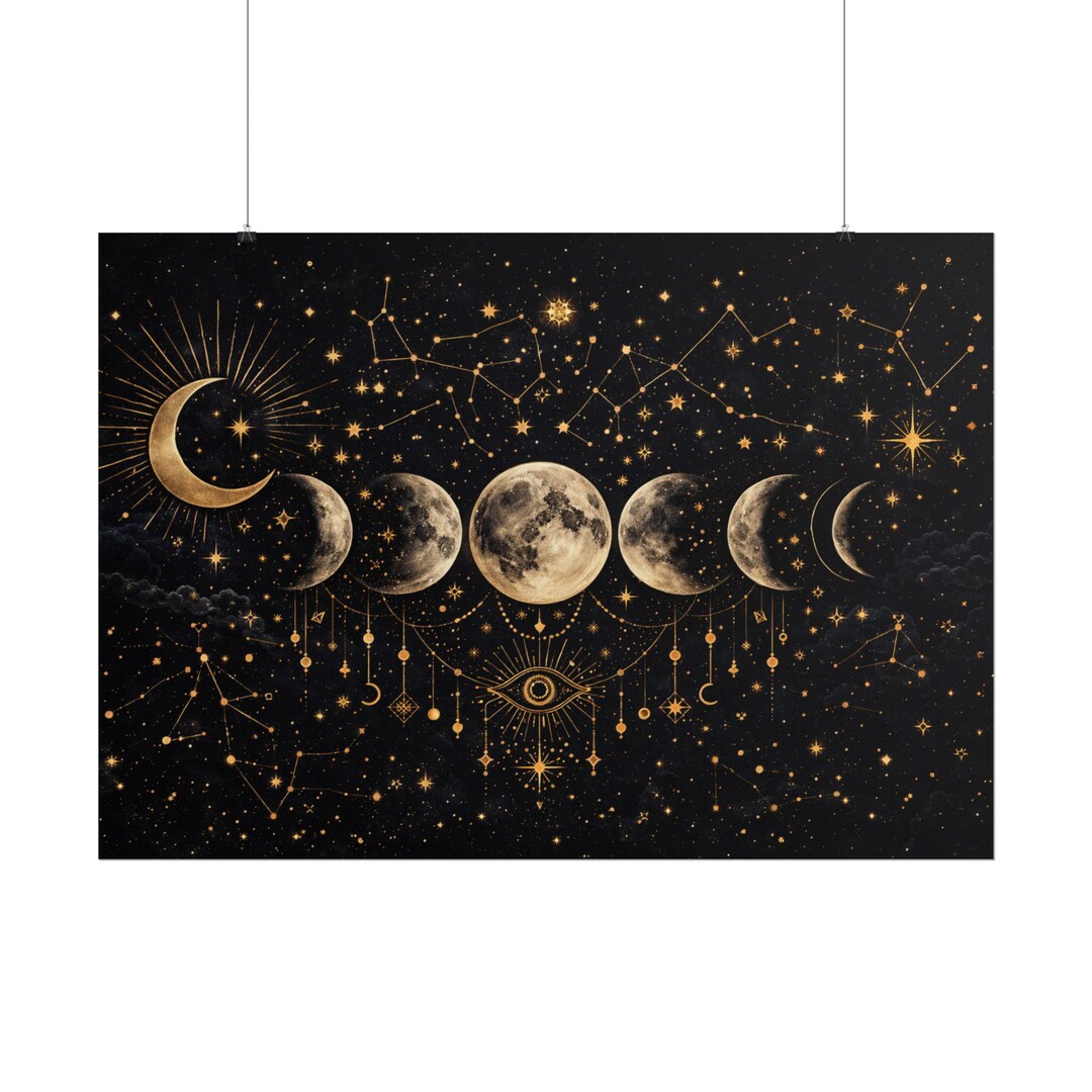 Gold Moon Phases Poster, Celestial Astrology Wall Art - Etsy