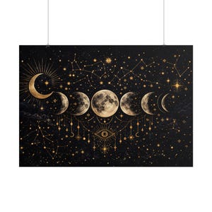 Gold Moon Phases Poster, Celestial Astrology Wall Art - Etsy