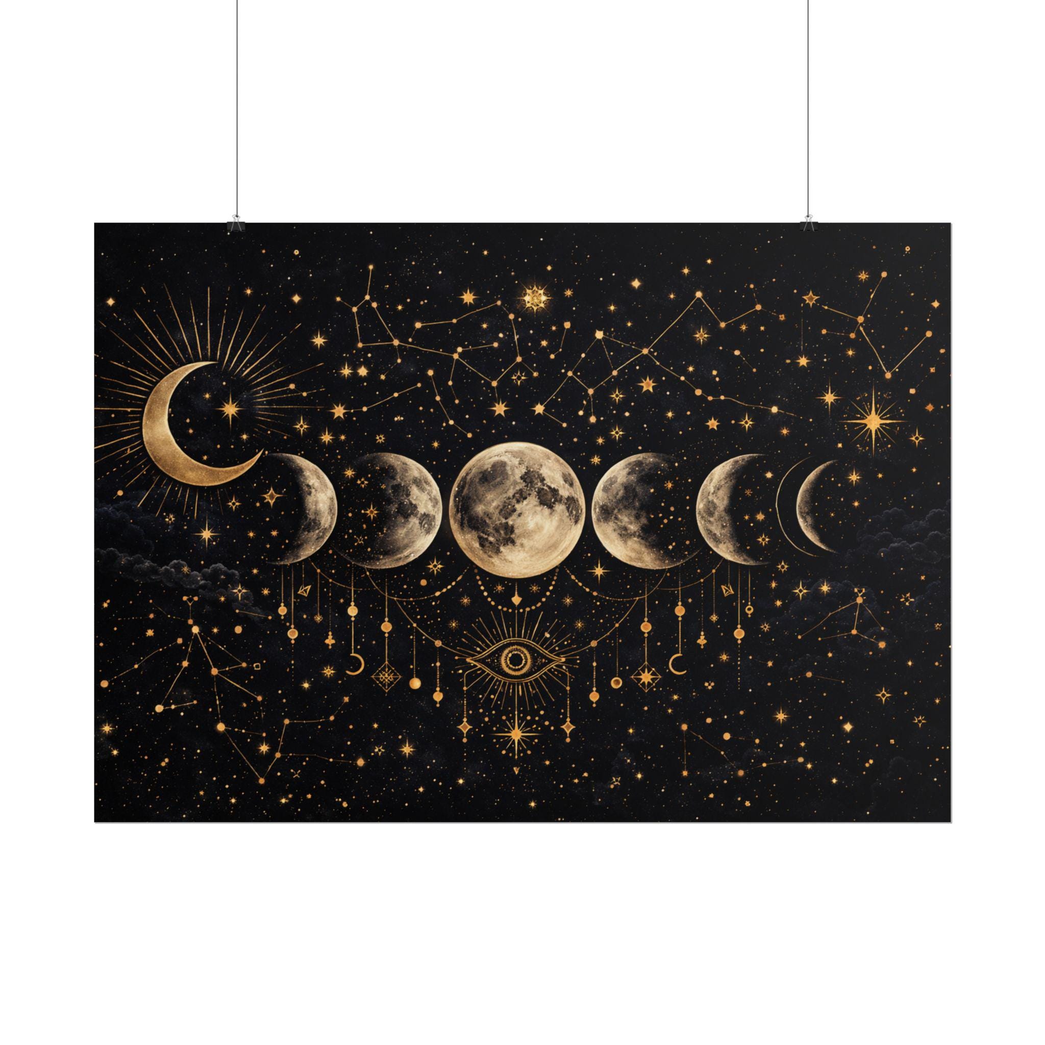 Gold Moon Phases Poster, Celestial Astrology Wall Art - Etsy