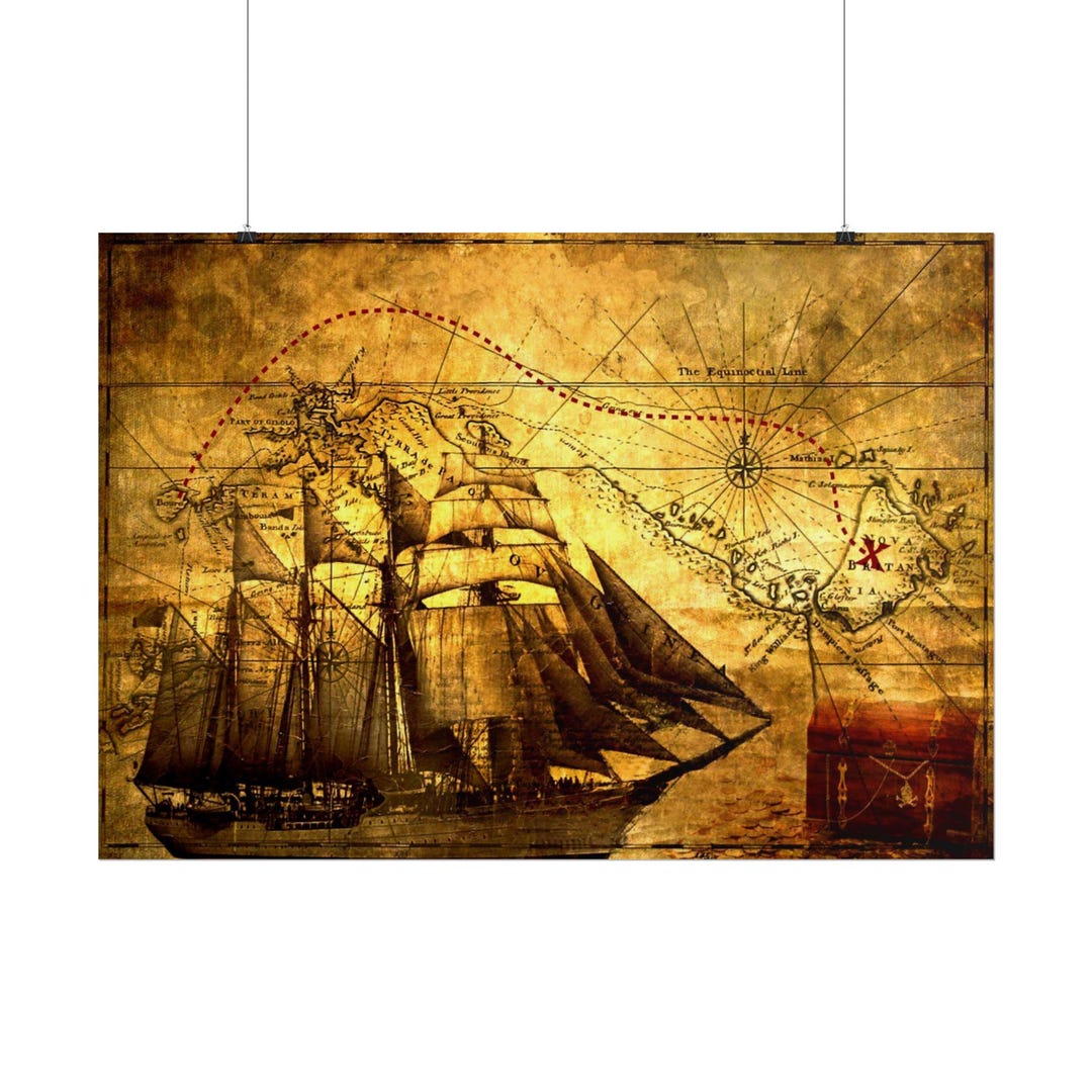 Old Pirates Treasure Map Poster Wall Art Design | Poster Print Decor ...