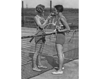Poster Print,Women Tennis Players, Black and White Art, Vintage Wall Art, Cigarette Break, Women Sports Art