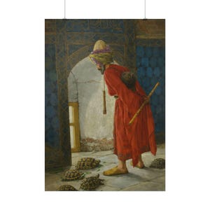 Poster of Osman Hamdi Bey's "The Turtle Trainer" painting, Ottoman Orientalist Art, Museum Wall Decor.