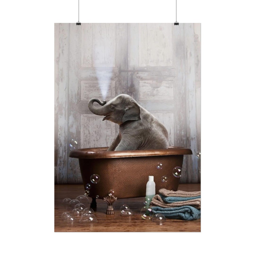 Elephant in Bathtub Art Print – Whimsical Bathroom Decor - Etsy