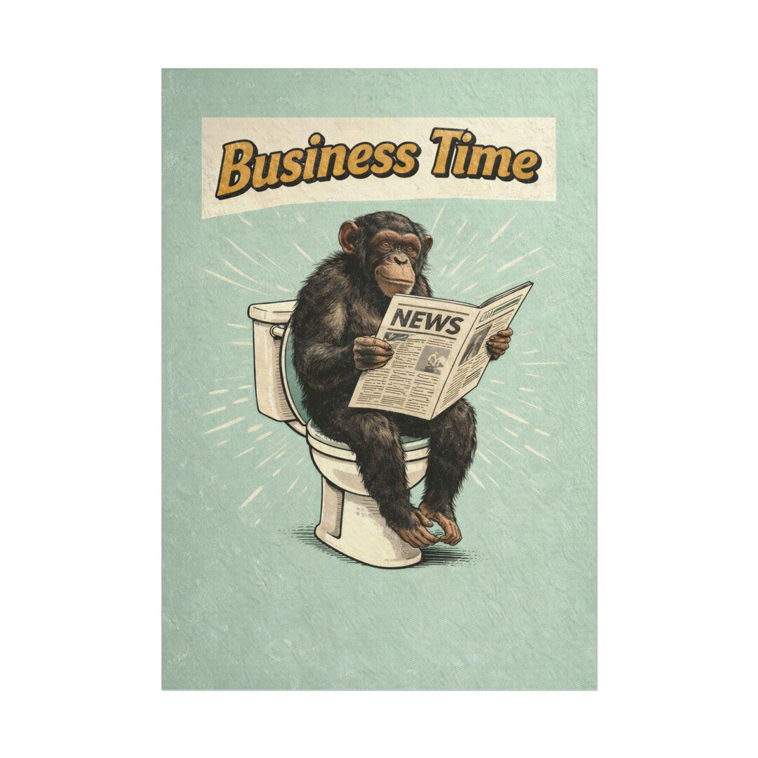 Funny Monkey Business Time Bathroom Poster, Retro Toilet Humor Wall Art ...