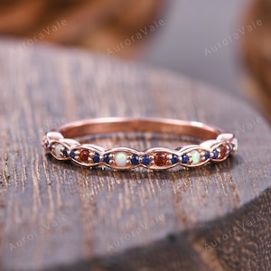 Half Eternity Family Birthstone Ring | Opal Garnet Sapphire Rose Gold Marquise Wedding Band Stackable Matching Ring Women Personalized Gift