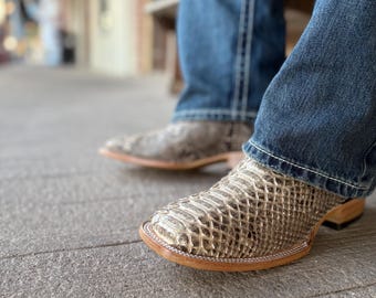 Natural Python Square Toe Boots