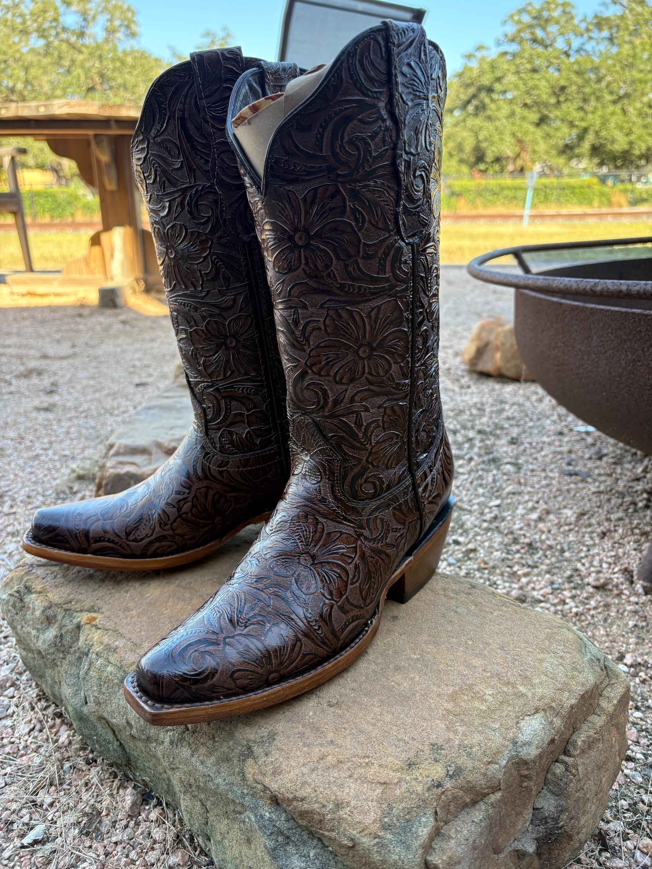 Bottes Cowboy Panhandle Slim – Femme, Cuir Gris, Hauteur Genou, Pointure US 10.5 B