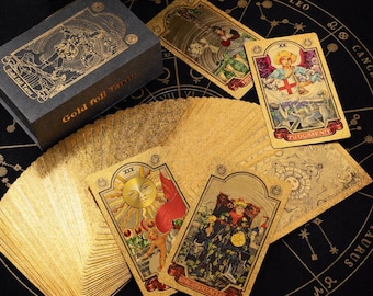 Gold Foil Tarot Cards, Rider Waite Tarot Deck, Luxury Gold Tarot Set, Fortune Telling Cards, Mystic Tarot Gift, Witchy Deck