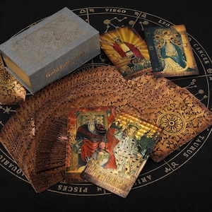 Vattentät tarotlek, vintage tarotkort, klassisk Rider Waite tarotlek, spådomskort i guldfolie, mystisk spådomslek
