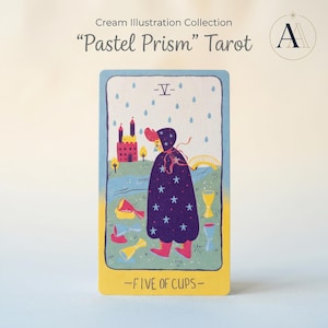 Tarotdeck met pastelprisma's: grappige illustratiekaarten, zelfverzorgingsdagboek voor beginners