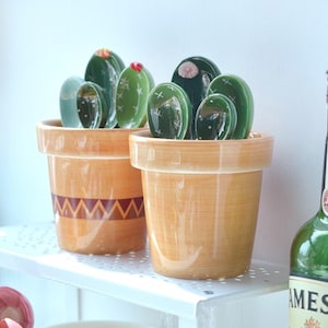 セラミック製サボテン計量カップとスプーンセット、キッチンデコレーション。新築祝い、クリスマス、誕生日プレゼントに。キッチン/ベーキングツール/調理器具。