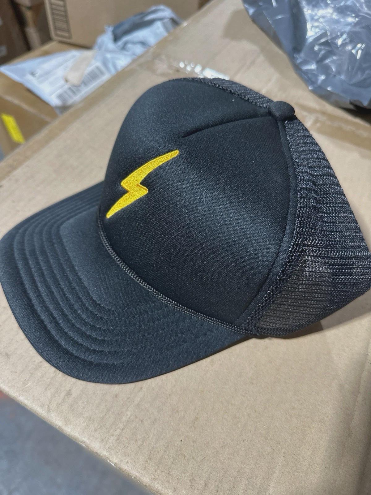 Aviator Nation Lightning Bolt Trucker Hat | All Black Yellow 