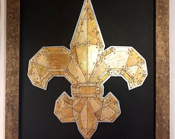 Original modern industrial Fleur de Lis framed art