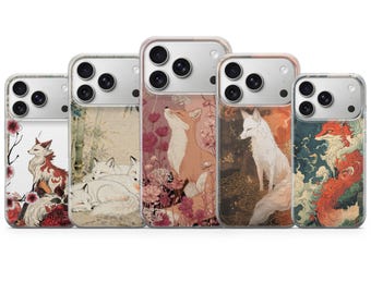 Funda de teléfono con diseño de zorro japonés, con diseño de anime, para iPhone 17 Pro Max, 16e, 15, 14, 13 y Samsung S26 Ultra, S25 FE, A57, A56, Pixel 10, 9A
