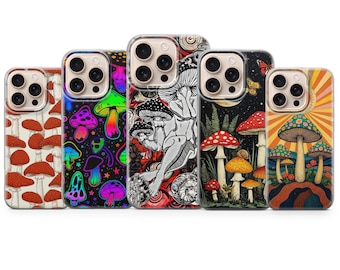 Mushroom Phone Case Psychedelic Cover for iPhone 17 Pro Max, 16e, 15, 14, 13 & Samsung S25 Ultra, S24 FE, A56, A16, Pixel 10 XL, 9a, 8, 7