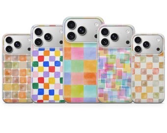 Funda para teléfono con estampado de cuadros coloridos para iPhone 17 Pro Max, 16e, 15, 14, 13 y Samsung S26 Ultra, S25 FE, A57, A56 Pixel 10, 9A