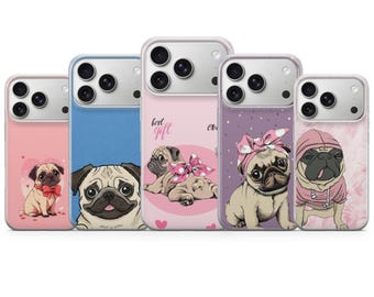 Funda para teléfono con diseño de carlino y dibujos animados para iPhone 17 Pro Max, 16e, 15, 14, 13 y Samsung S26 Ultra, S25 FE, A57, A56 Pixel 10, 9A