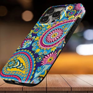 Funda resistente con estampado Paisley para iPhone 17 Pro Max, 16e, 15, 14, 13 y Samsung S26 Ultra, S25 FE, A57, A56, Pixel 10, 9A