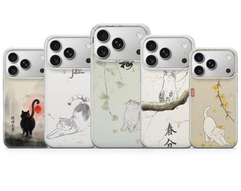 Funda para teléfono con diseño de gato japonés y gatos asiáticos para iPhone 17 Pro Max, 16e, 15, 14, 13 y Samsung S26 Ultra, S25 FE, A57, A56 Pixel 10, 9A