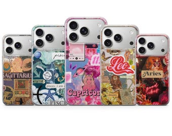 Funda para teléfono con collage de signos del zodiaco y horóscopo para iPhone 17 Pro Max, 16e, 15, 14, 13 y Samsung S26 Ultra, S25 FE, A57, A56 Pixel 10, 9A
