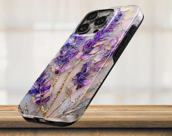 Lavender Phone Case Stained Glass TOUGH Cover for iPhone 17 Pro Max, 16e, 15, 14, 13 & Samsung S26 Ultra, S25 FE, A57, A56, Pixel 10, 9A