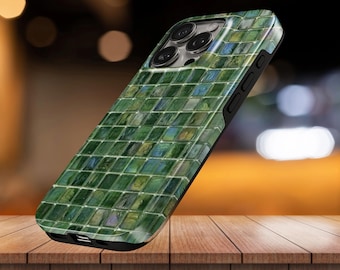 Mosaic Tile Phone Case Green TOUGH Cover for iPhone 17 Pro Max, 16e, 15, 14, 13 & Samsung S26 Ultra, S25 FE, A57, A56, Pixel 10, 9A