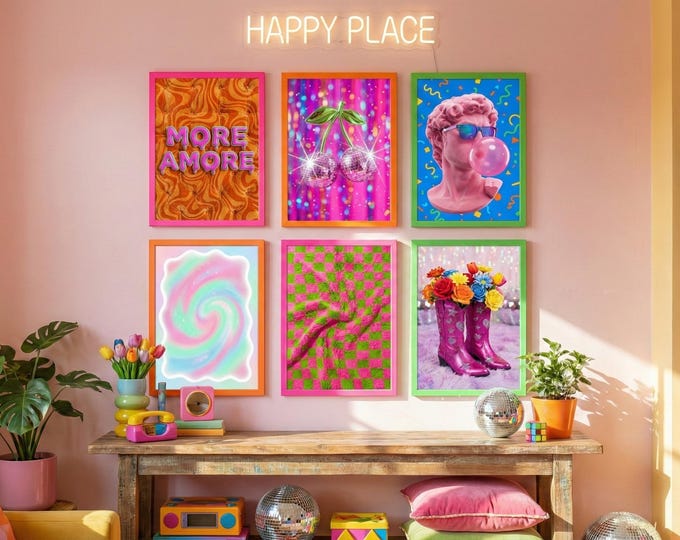 Dopamine Decor Gallery Wall Set of 6 | Eclectic Retro Wall Art Bundle ...