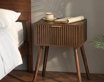 Mid Century Modern Nightstand with Drawer | Small End Table | Nightstand |  End Table | Rustic Brown Bedside Accent Table