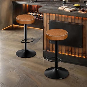 Adjustable Bar Stools Set of 2 | Swivel Counter Height Bar Chairs | Backless Kitchen Stools with Microfiber Leather Seat | Modern Dining Bar