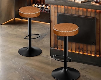 Adjustable Bar Stools Set of 2 | Swivel Counter Height Bar Chairs | Backless Kitchen Stools with Microfiber Leather Seat | Modern Dining Bar