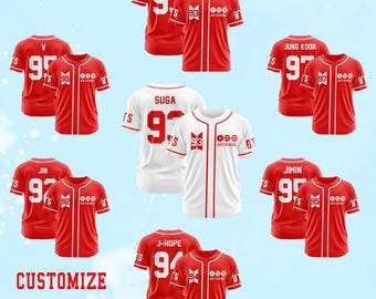 Spersonalizowana koszulka baseballowa BTS, koszulka koncertowa K-popu, spersonalizowana nazwa i numer drużyny, spersonalizowane koszulki unisex dla fanów w każdym wieku
