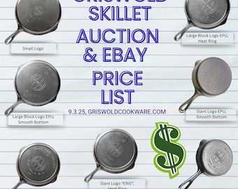 LISTA DE PRECIOS de sartenes antiguas de hierro fundido Griswold - Subastas y eBay - Actualidad: 3 de septiembre de 2025