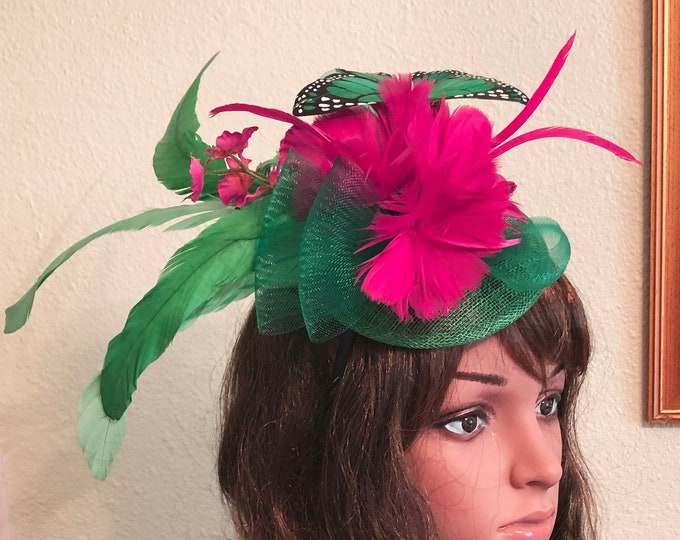 Emerald Green Fascinator Hat Emerald Green and Hot Pink Etsy