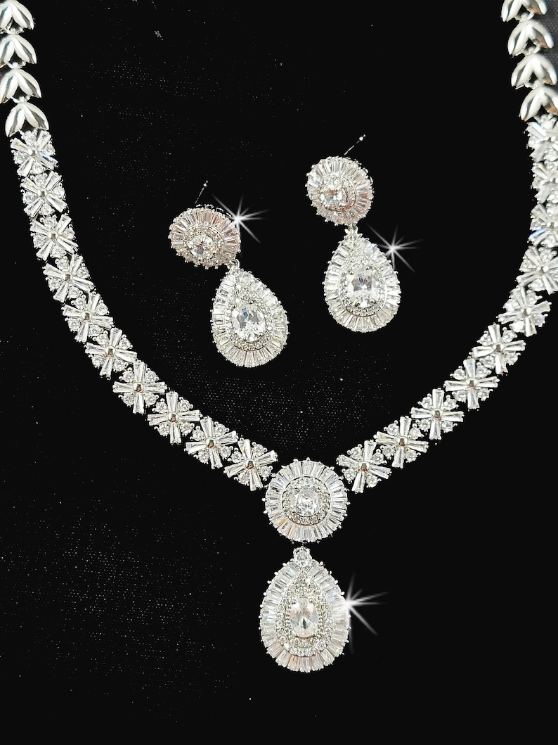 CZ Statement Necklace and Earrings Set Bridal Jewelry Set Etsy
