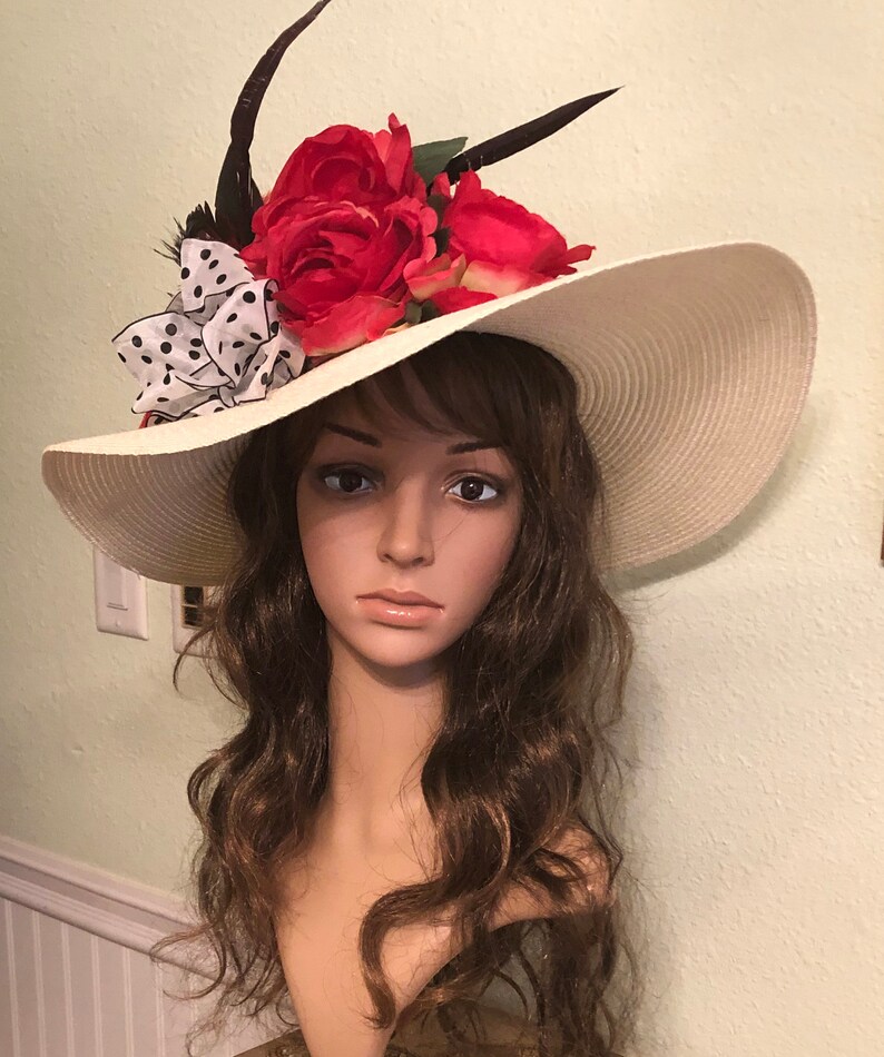 Kentucky Derby Hat, Red Black Derby Hat, Church Hat, High Tea Hat