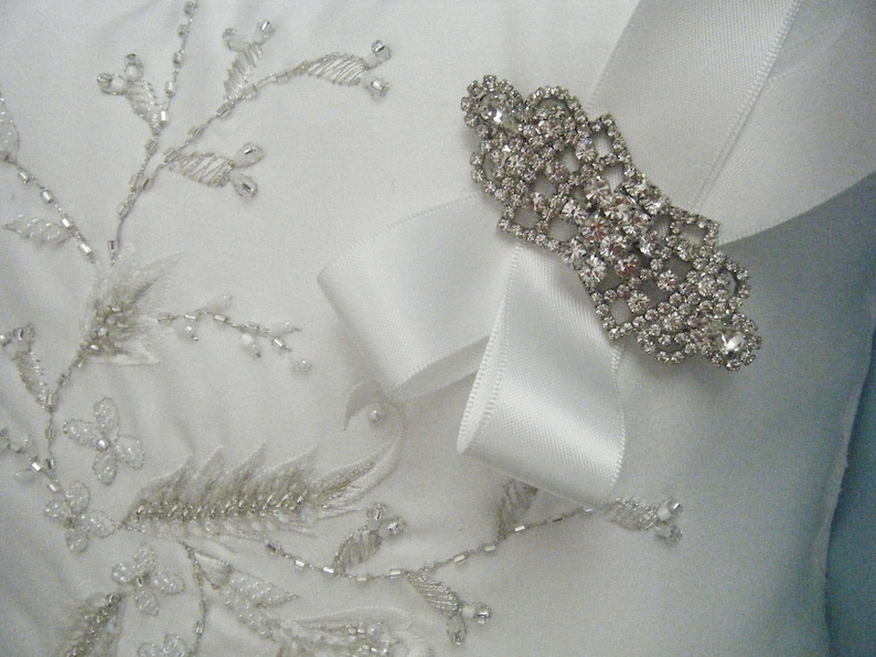 Couture White Ring Bearer Pillow Embroidered Beaded Wedding Pillow OOAK White RIng Cushion Bridal Pillow Silver Ring Pillow