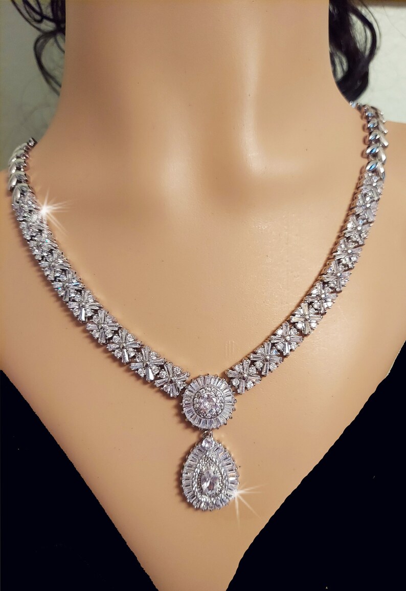 CZ Statement Necklace and Earrings Set, Bridal Jewelry Set, Wedding