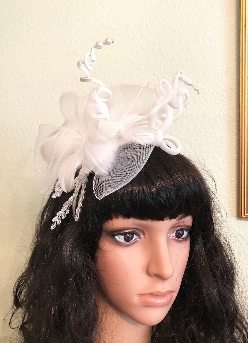 White Fascinator Headband Kentucky Derby Fascinator Church Etsy