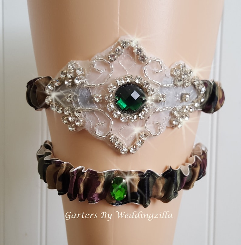 Camo Wedding Garter Set / CAMOUFLAGE Crystal Garter Set/ Camo Bridal