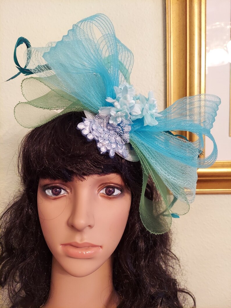 Blue Green Teal Fascinator Kentucky Derby Fascinator Big Bow Etsy