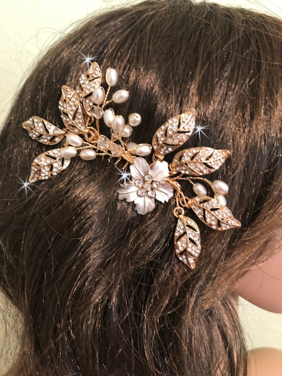 Gold Wedding Hair Comb Floral Hair Comb Crystal Bridal Hair - Etsy Gold Wedding Hair Comb Floral Hair Comb Crystal Bridal Hair - Etsy
