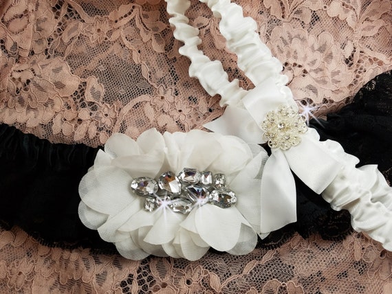 Black Lace Plus Size Wedding Garter Set Black and White | Etsy