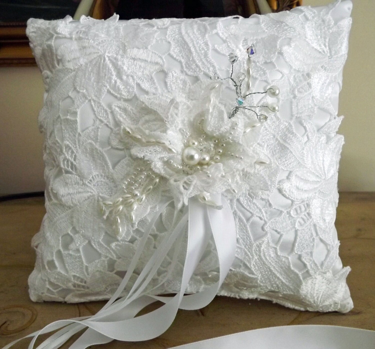 White Wedding Ring Bearer Pillow Lace Ring Pillow Ring Etsy