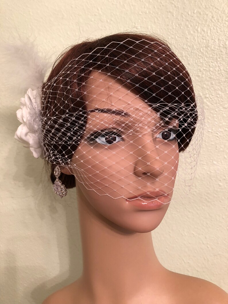 White Birdcage Veil White Wedding Fascinator Wedding Etsy
