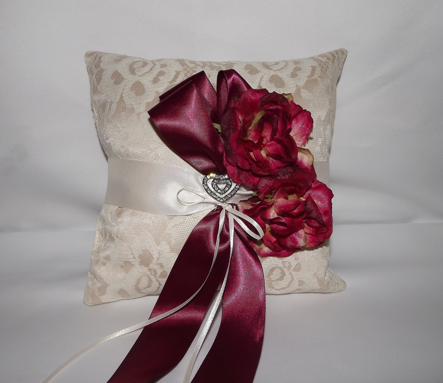 Burgundy Wine Wedding Ring Pillow /lace Ring Bearer Pillow / Champagne
