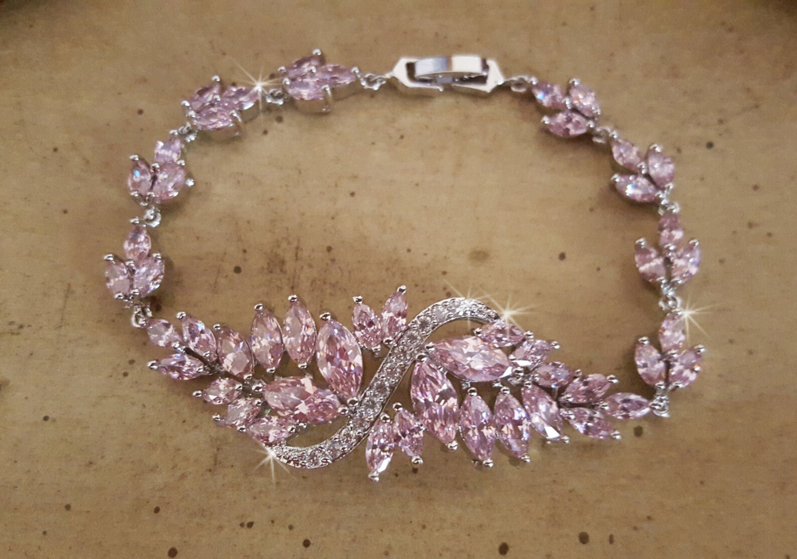 Blush Pink CZ Bracelet Bridal Jewelry Statement Bracelet Etsy