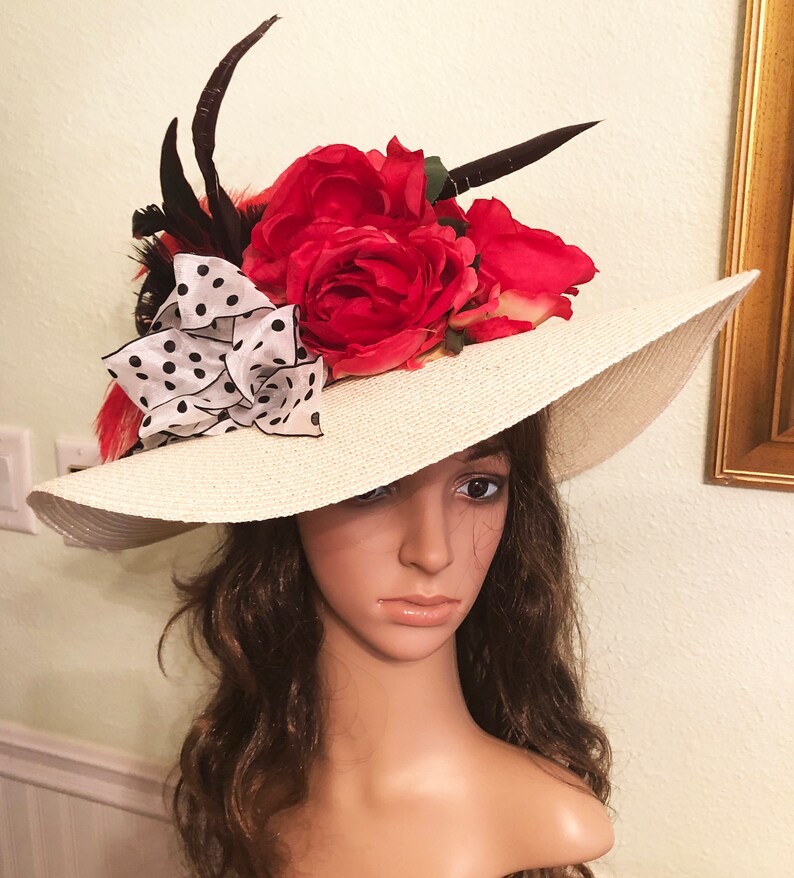 Kentucky Derby Hat, Red Black Derby Hat, Church Hat, High Tea Hat