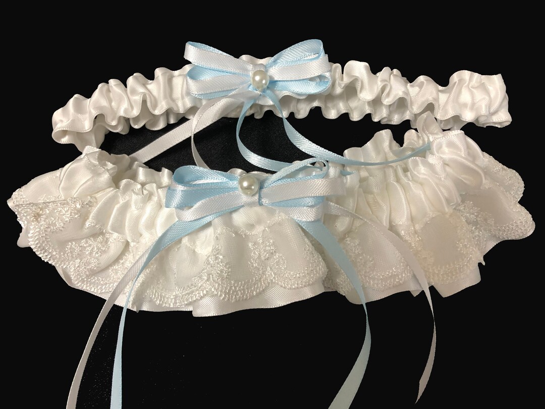 White Satin and Lace Wedding Garter Set, White Wedding Garter Belt