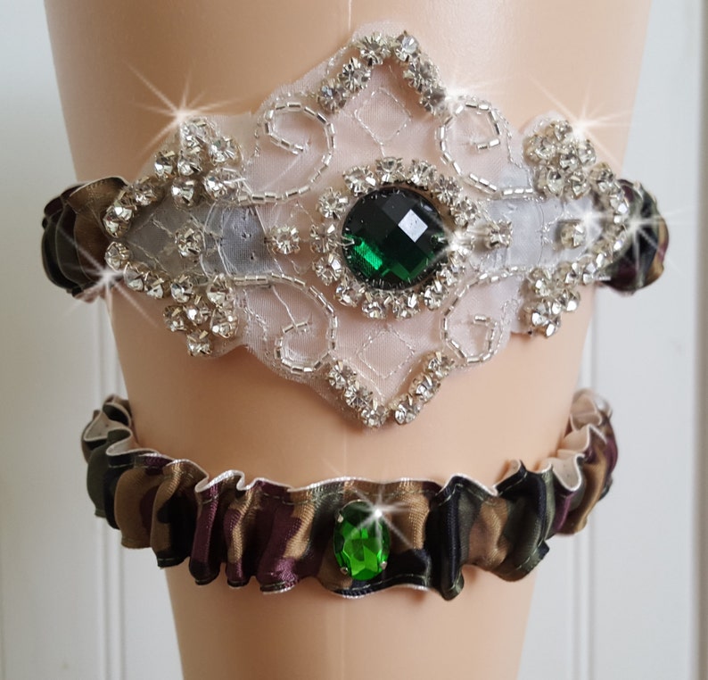 Camo Wedding Garter Set / CAMOUFLAGE Crystal Garter Set/ Camo Bridal