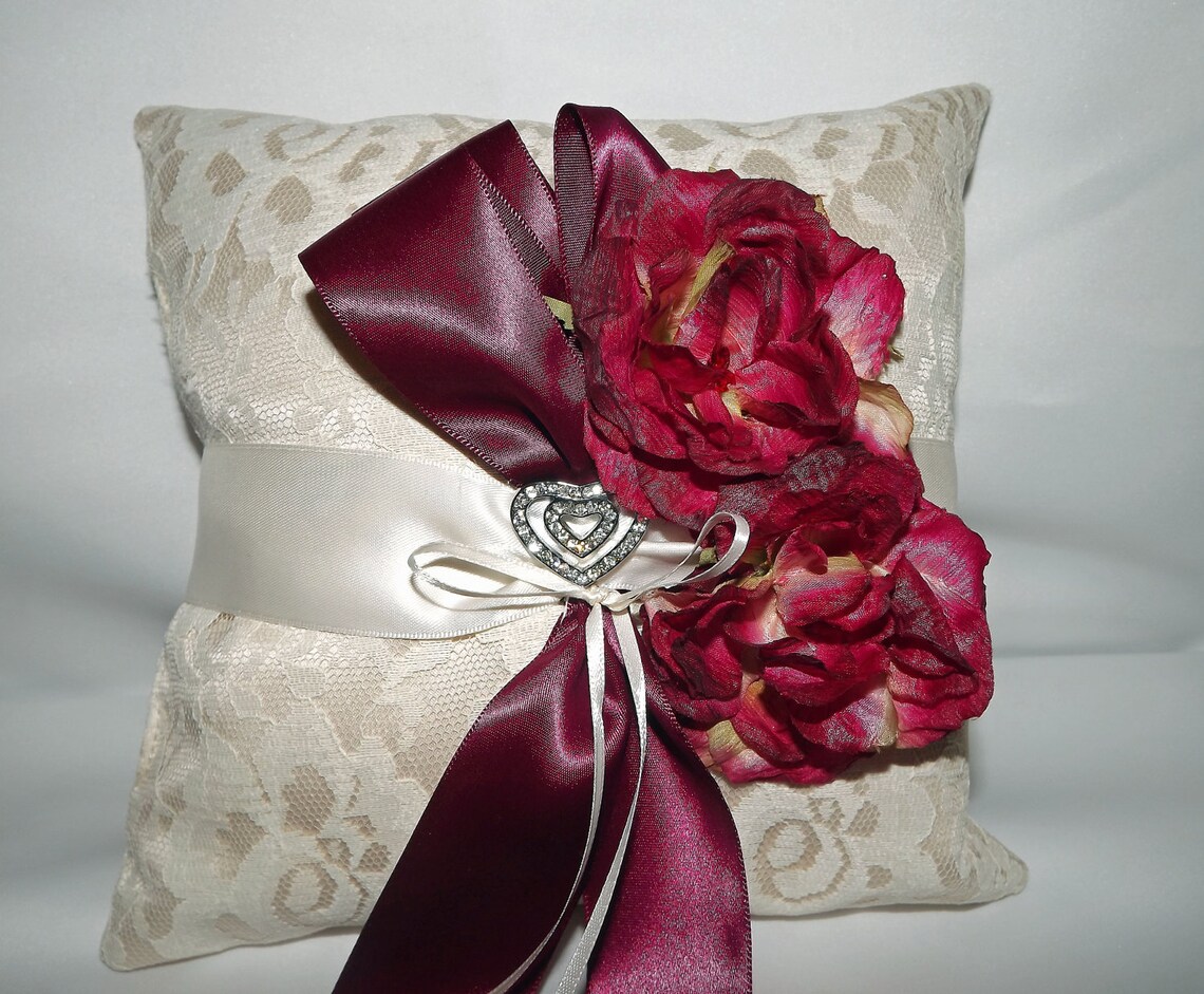 Burgundy Wine Wedding Ring Pillow /lace Ring Bearer Pillow / Champagne